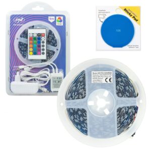 PNI 5050RGB LED traka s 300 LED dioda, RGB, prigušivač, svjetlosni efekti, 5 metara, IP20 i ljepljivom podlogom plave boje uključena
