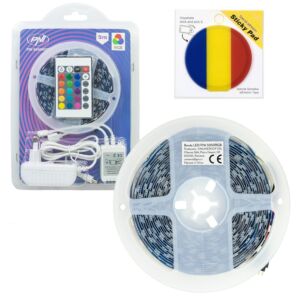 PNI 5050RGB LED traka s 300 LED dioda, RGB, prigušivač, svjetlosni efekti, 5 metara, IP20 i ljepljivom zastavom.