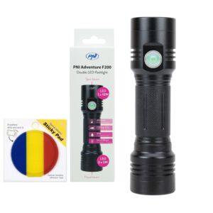PNI Adventure F200 aluminijski paket dvostruke svjetiljke s LED diodom, baterijom od 4000 mAh i ljepljivom zastavom uključen