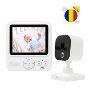 Video monitor za bebe PNI BM280 Paket 2,8-inčni bežični zaslon 2,4 GHz s ljepljivom pločicom i zastavom uključen