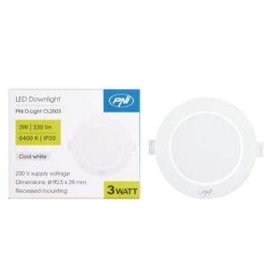 LED reflektor PNI D-Light CL2503 3W, ugradni, okrugli, 90.5*28mm, 6400K, napajanje 230V, 330 lm, bijeli