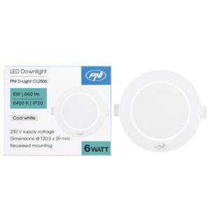 LED reflektor PNI D-Light CL2506 6W, ugradni, okrugli, 120.5*28.4mm, 6400K, napajanje 230V, 660 lm, bijeli