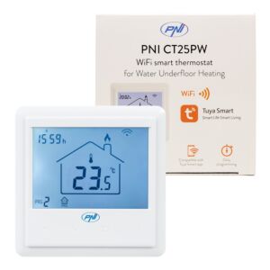 Ugrađeni pametni termostat PNI CT25PW WiFi, internetska kontrola, podno grijanje vode, aktuatori, drvo