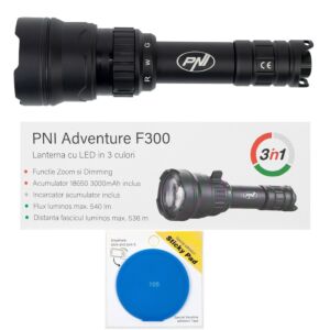 PNI Adventure F300 svjetiljka s LED diodom u 3 boje, bijela, crvena, zelena, maks. 10 W, IPX6 s plavom ljepljivom podlogom uključenom
