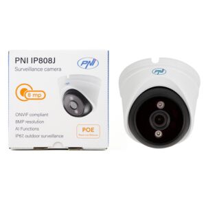 Kamera za video nadzor PNI IP808J, POE, 8MP, crno svjetlo, objektiv 2.8mm, za vanjsku upotrebu, bijela