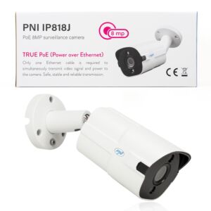 Kamera za video nadzor PNI IP818J, POE, bullet 8MP, crno svjetlo, objektiv 2.8mm, za vanjsku upotrebu, bijela