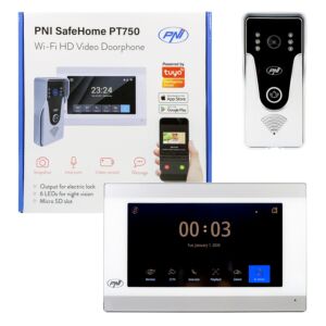Pametni video portafon PNI SafeHome PT750 WiFi HD, P2P, unutarnji monitor, namjenska aplikacija Tuya Smart, integracija u