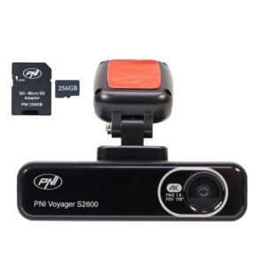 Paket automobilske kamere PNI Voyager S2600 DVR, WiFi, 4K Ultra HD, GPS i memorijska kartica od 256 GB uključeni