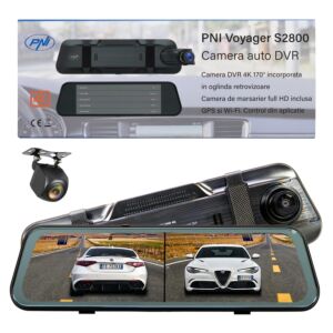 PNI Voyager S2800 UHD 4K 170° DVR kamera za automobil ugrađena u retrovizor, 9.66 inča, IPS zaslon osjetljiv na dodir, monitor
