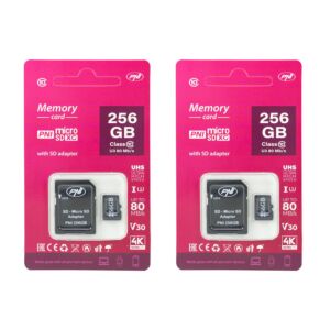 Paket od 2 MicroSD memorijske kartice PNI 256 GB s SD adapterom Klasa 10, 80 Mb/s, V30