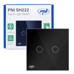 PNI SH222 stakleni dvostruki prekidač na dodir, crni s LED indikatorom, 10A, 2X200W