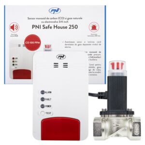 Komplet dvostrukog plina PNI Safe House 250 sa senzorom ugljičnog monoksida (CO) i prirodnim plinom i magnetskim ventilom