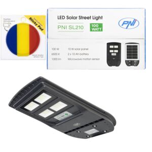 PNI SL210 paket ulične rasvjete od 100 W, s ugrađenim solarnim panelom od 10 W i ljepljivom zastavom.