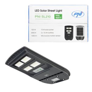PNI SL210 6.5W ulična svjetiljka s ugrađenim solarnim panelom 10W, 6500K, 1000lm, 2 x ugrađena baterija od 10Ah,