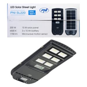 Svjetiljka za uličnu rasvjetu PNI SL220 13W, sa ugrađenim solarnim panelom 15W, 6500K, 1700lm, 3 x ugrađena baterija 15Ah, s