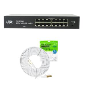 PNI SW016 Switch paket, 16 x 10/100/1000 Mbps, gigabitno, metalno kućište i 3m CAT8 patch PNI U8030W