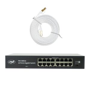 PNI SW016 Switch paket, 16 x 10/100/1000 Mbps, gigabitno, metalno kućište i 3m CAT8 patch PNI U8030W