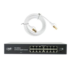 PNI SW016 Switch paket, 16 x 10/100/1000 Mbps, gigabit, metalno kućište i 1,5m CAT8 patch PNI U8015W