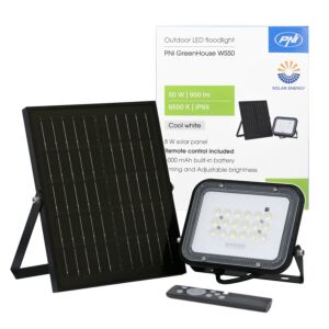 PNI GreenHouse WS50 50W LED reflektor sa solarnim panelom, baterijom od 6000mAh, daljinskim upravljačem, vremenom i podesivom svjetlinom,