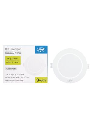 LED reflektor PNI D-Light CL2503 3W, ugradni, okrugli, 90.5*28mm, 6400K, napajanje 230V, 330 lm, bijeli