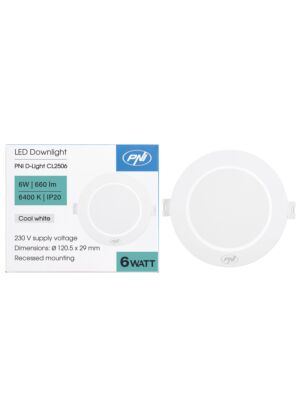 LED reflektor PNI D-Light CL2506 6W, ugradni, okrugli, 120.5*28.4mm, 6400K, napajanje 230V, 660 lm, bijeli