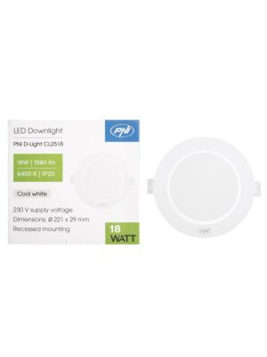 LED reflektor PNI D-Light CL2518 18W, ugradni, okrugli, 220.7*28.9mm, 6400K, 230V napajanje, 1980 lm, bijeli