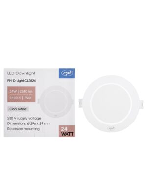LED reflektor PNI D-Light CL2524 24W, ugradni, okrugli, 296*29.1mm, 6400K, napajanje 230V, 2640 lm, bijeli