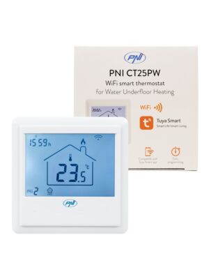 Ugrađeni pametni termostat PNI CT25PW WiFi, internetska kontrola, podno grijanje vode, aktuatori, drvo