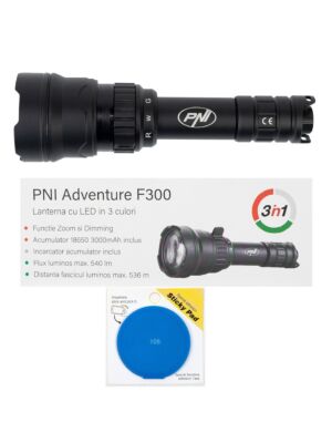 PNI Adventure F300 svjetiljka s LED diodom u 3 boje, bijela, crvena, zelena, maks. 10 W, IPX6 s plavom ljepljivom podlogom uključenom