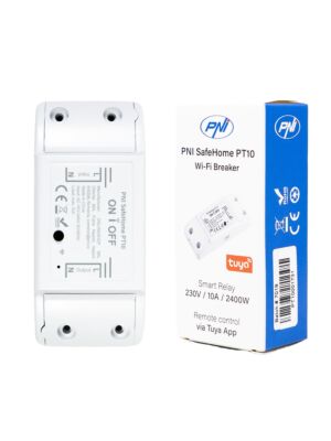 Pametni relej PNI SafeHome PT10 WiFi, izlaz UKLJUČENO/ISKLJUČENO 230V 10A, internetsko upravljanje, mobilna aplikacija Tuya Smart