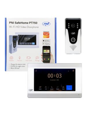Pametni video portafon PNI SafeHome PT750 WiFi HD, P2P, unutarnji monitor, namjenska aplikacija Tuya Smart, integracija u