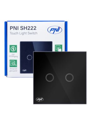 PNI SH222 stakleni dvostruki prekidač na dodir, crni s LED indikatorom, 10A, 2X200W