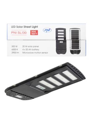 Svjetiljka za uličnu rasvjetu PNI SL130 20W, sa ugrađenim solarnim panelom 20W, 6500K, 2900lm, 4 x ugrađena baterija 20Ah, s