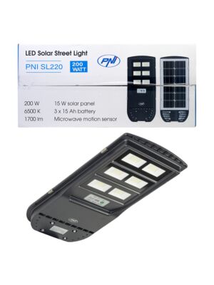 Svjetiljka za uličnu rasvjetu PNI SL220 13W, sa ugrađenim solarnim panelom 15W, 6500K, 1700lm, 3 x ugrađena baterija 15Ah, s