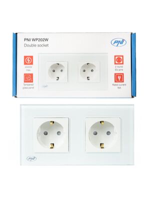 PNI WP202W ugradna dupla utičnica, sa staklenim okvirom, 16A, 2X3000W, 230V, bijela